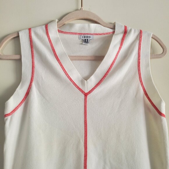 Izod Women's Knit Vest Medium White Tennis Prep Vintage Preppy Academia - Picture 2 of 9